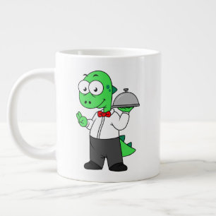 イラストレーションティラノサウルスレックス食品ウェイター。 ジャンボコーヒーマグカップ
