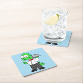 イラストレーションティラノサウルスレックス食品ウェイター。 スクエアペーパーコースター (インサイチュ)