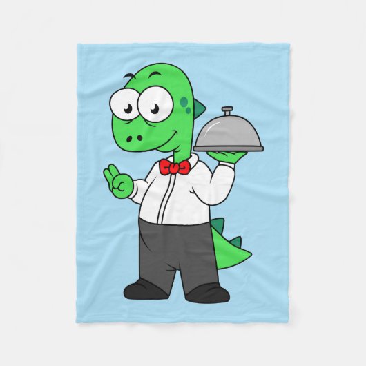 イラストレーションティラノサウルスレックス食品ウェイター。 フリースブランケット (正面)