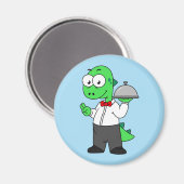 イラストレーションティラノサウルスレックス食品ウェイター。 マグネット (正面/裏面)