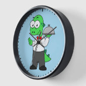 イラストレーションティラノサウルスレックス食品ウェイター。 壁時計 (傾斜)