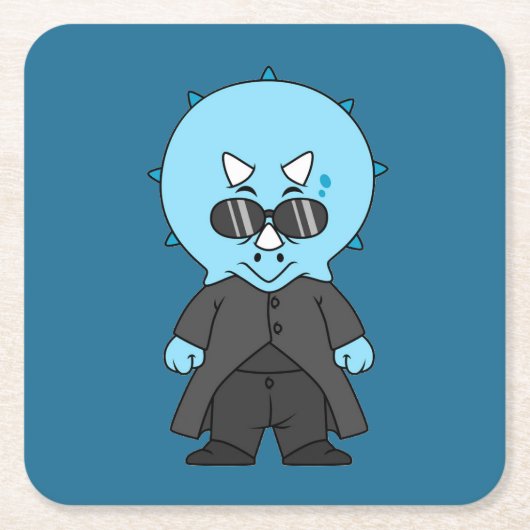 イラストレーショントリケラトプス。 スクエアペーパーコースター (正面)