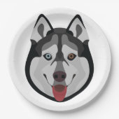 イラストレーションドッグ顔シベリアハスキー ペーパープレート (正面)
