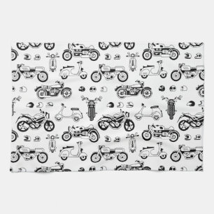 イラストレーションバイクスクーターとヘルメット キッチンタオル
