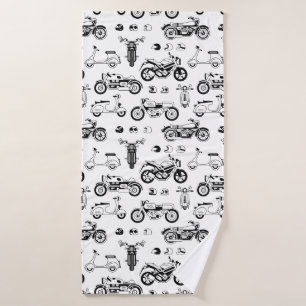 イラストレーションバイクスクーターとヘルメット バスタオル