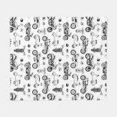 イラストレーションバイクスクーターとヘルメット フリースブランケット (正面(横))