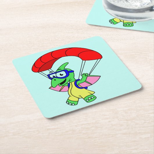 イラストレーションパラシュートの。 スクエアペーパーコースター (アングル)