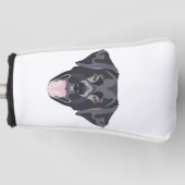 イラストレーションブラックラブラドールリトリーバーとスマイル ゴルフヘッドカバー (正面)