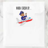 イラストレーションボーイ飛んでいる飛行機パイロット スクエアシール (バッグ)