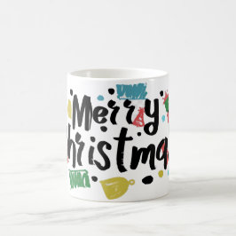 イラストレーションメリークリスマス文字。 コーヒーマグカップ