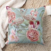 イラストレーションモダンフローラフラミンゴブルー クッション (ブランケット)