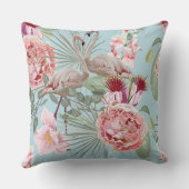 イラストレーションモダンフローラフラミンゴブルー クッション (裏面)