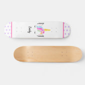 イラストレーションユニコーンクラウンガール名ピンクパープル スケートボード (横)