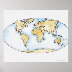 イラストレーション世界地図 ポスター