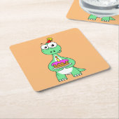 イラストレーション付き気管支お誕生日ケーキ。 スクエアペーパーコースター (アングル)