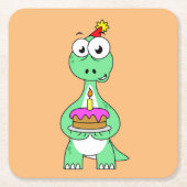 イラストレーション付き気管支お誕生日ケーキ。 スクエアペーパーコースター (正面)