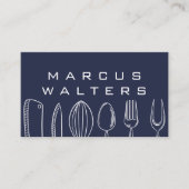 イラストレーション台所用品ブルー背景 名刺 (正面)