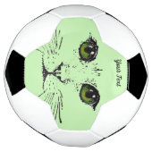 イラストレーション黒猫顔緑がかった黄色の目 サッカーボール (回転)