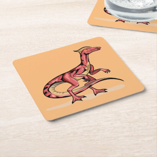 イラストレーション・オブ・ヴェロキラプトル。 スクエアペーパーコースター (アングル)
