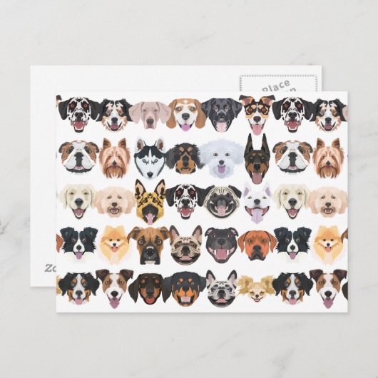 イラストレーション – 多くの笑いとかわいらし犬 ポストカード (正面/裏面)