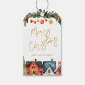 イラスト付きのホリデーハウスと名前のクリスマス ギフトタグ (正面)