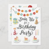イラスト付きの誕生日パーティー招待状 招待状 (正面/裏面)