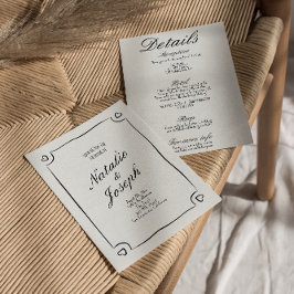 イラスト付きの遊び心あふれるオールインワンの楽しい結婚式 招待状