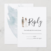 イラスト付きカップル出欠確認 ウェディング同封カード エンクロージャーカード (正面/裏面)