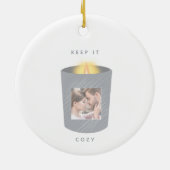 イラスト付きコージーキャンドルの写真クリスマス セラミックオーナメント (裏面)