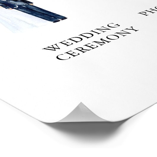 イラスト付き水彩画 ウェディングデーのタイムラインサイン ポスター (角)