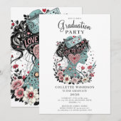 イラスト付き看護師 フローラル 卒業 招待状 (正面/裏面)