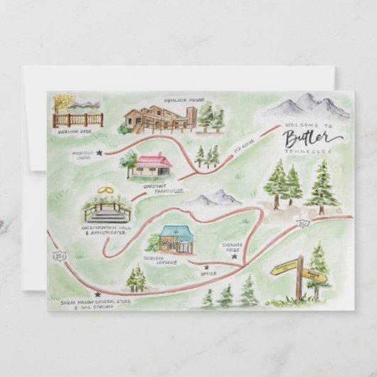 イラスト付き結婚式マップ・タイムライン 招待状 (裏面)