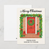 イラスト付き 赤いドアのガーランドリース シーズンカード (正面/裏面)