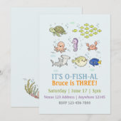 イラスト入りお魚だよお誕生日おめでとうキッズ 招待状 (正面/裏面)