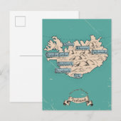イラスト入りのアイスランド旅行地図 インビテーションポストカード (正面/裏面)