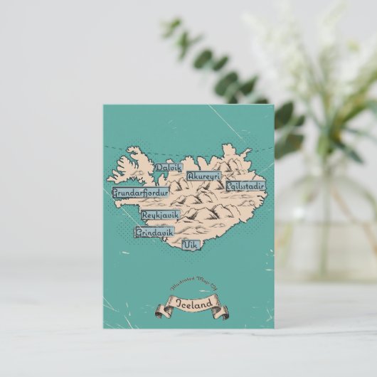 イラスト入りのアイスランド旅行地図 インビテーションポストカード (スタンド正面)