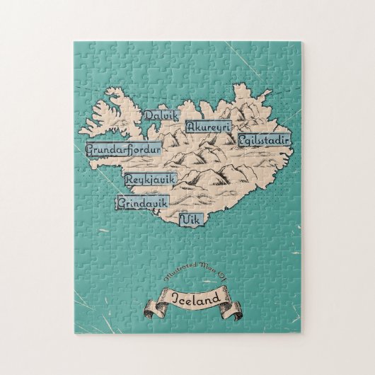 イラスト入りのアイスランド旅行地図 ジグソーパズル (縦)