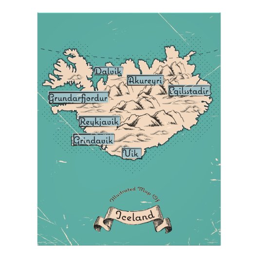 イラスト入りのアイスランド旅行地図 フォトプリント            (正面)