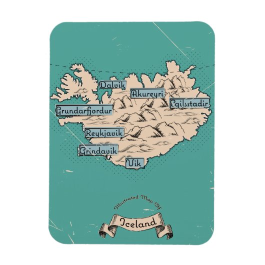 イラスト入りのアイスランド旅行地図 マグネット (縦)