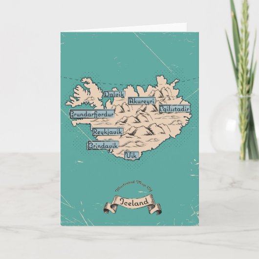 イラスト入りのアイスランド旅行地図 招待状 (正面)
