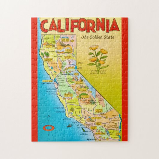 イラスト入りのカリフォルニア州 11x14 ジグソーパズル (縦)
