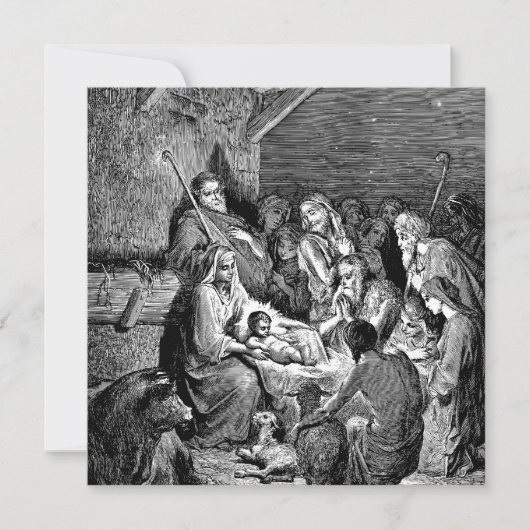 イラスト入りのクリスマスのキリスト降誕の場面 カード (正面)
