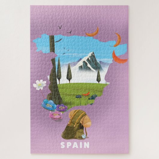 イラスト入りのスペイン地図の旅行ポスター ジグソーパズル (縦)