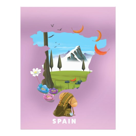 イラスト入りのスペイン地図の旅行ポスター フォトプリント            (正面)