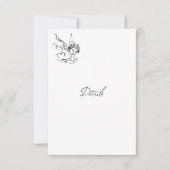 イラスト入りの白黒の結婚式詳細カード 出欠カード (正面)