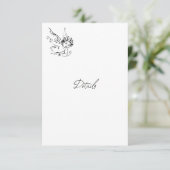 イラスト入りの白黒の結婚式詳細カード 出欠カード (スタンド正面)