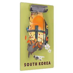 イラスト入りの韓国地図ポスター クリップボード