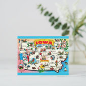 イラスト入りアイオワ州地図ポストカード ポストカード (スタンド正面)