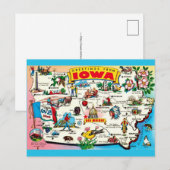 イラスト入りアイオワ州地図ポストカード ポストカード (正面/裏面)