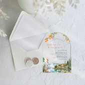 イラスト入りコモ湖イタリア結婚式 アクリル招待状